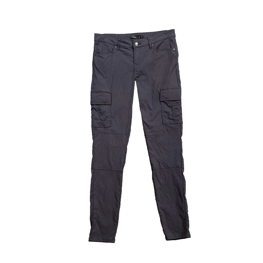 Prana Pants Womens 6 Blue Gray Meme Diamond Motif Skinny Stretch Cargo Pockets